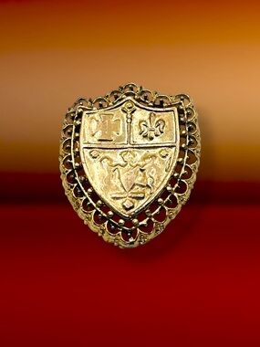 Vintage Gold Tone Heraldic Shield Brooch Coat of Arms Brooch